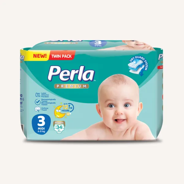 Детские подгузники Perla Premium Twin Pack 3 Midi (4-9 кг), 34 шт